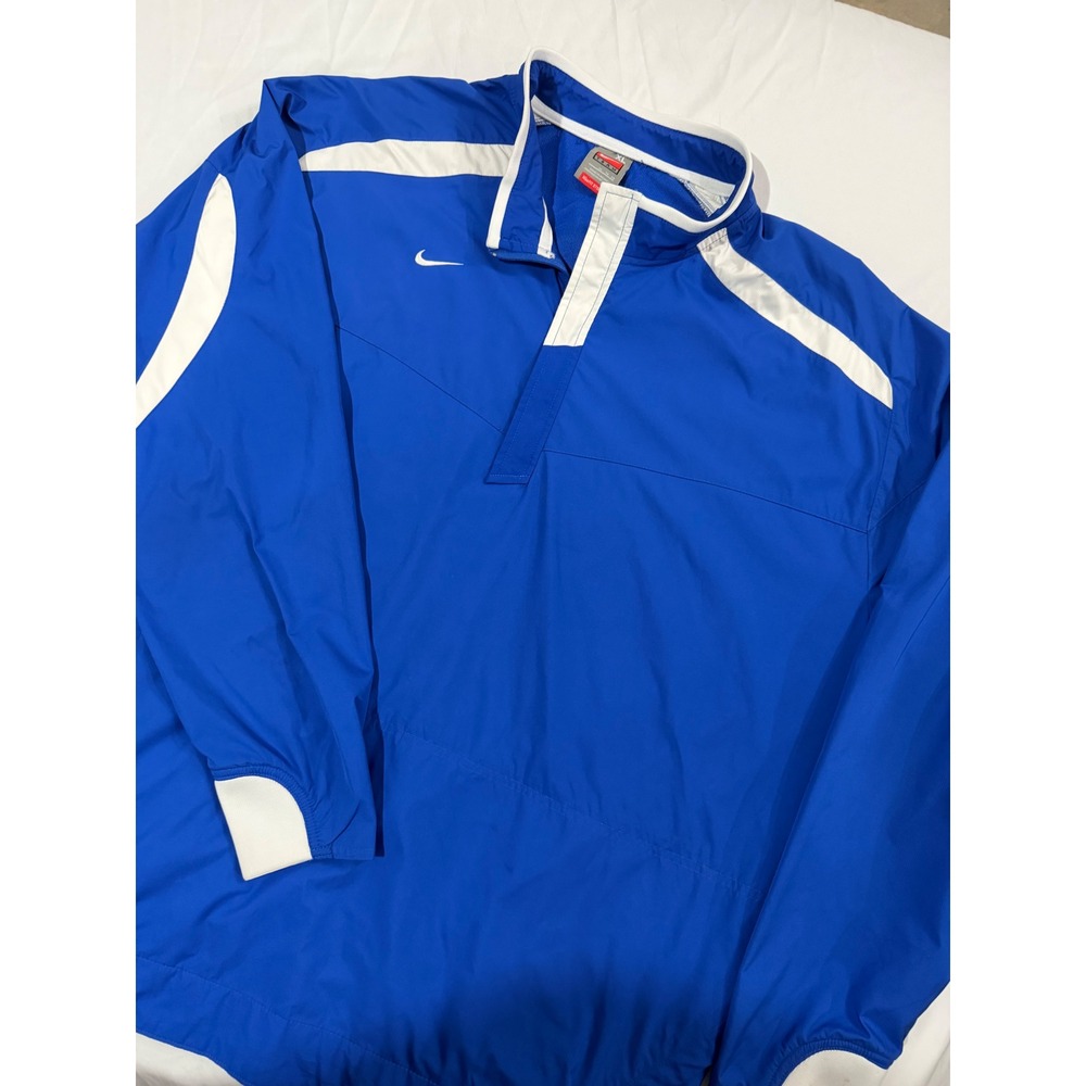Nike Team Fit Storm Windbreaker Pullover Mens XL Blue White Quarter Zip Jacket